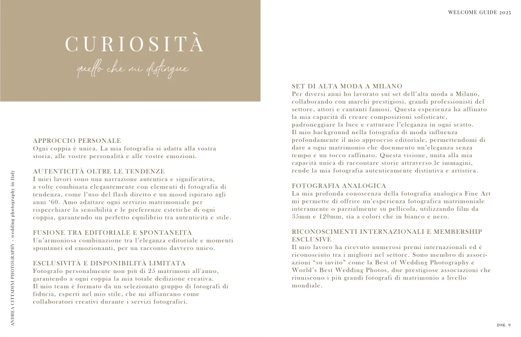 Wedding welcme guide 2025 italiano