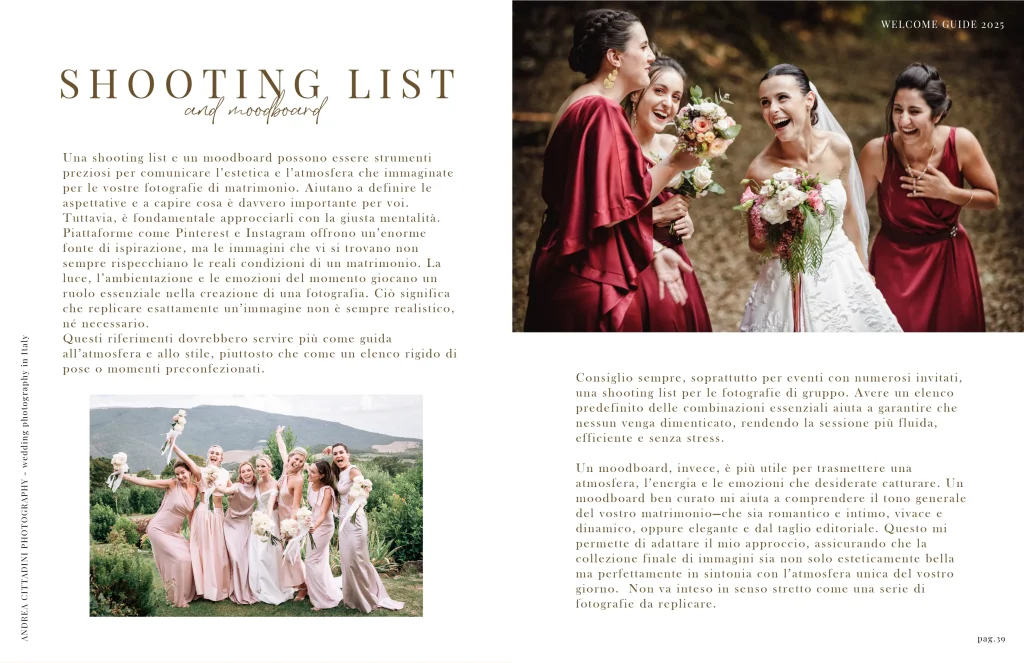Wedding welcme guide 2025 italiano
