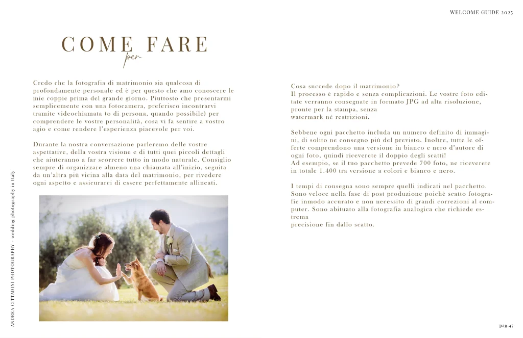Wedding welcme guide 2025 italiano