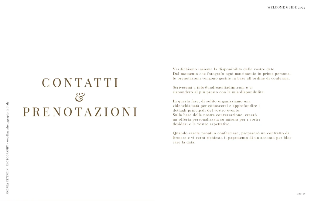 Wedding welcme guide 2025 italiano